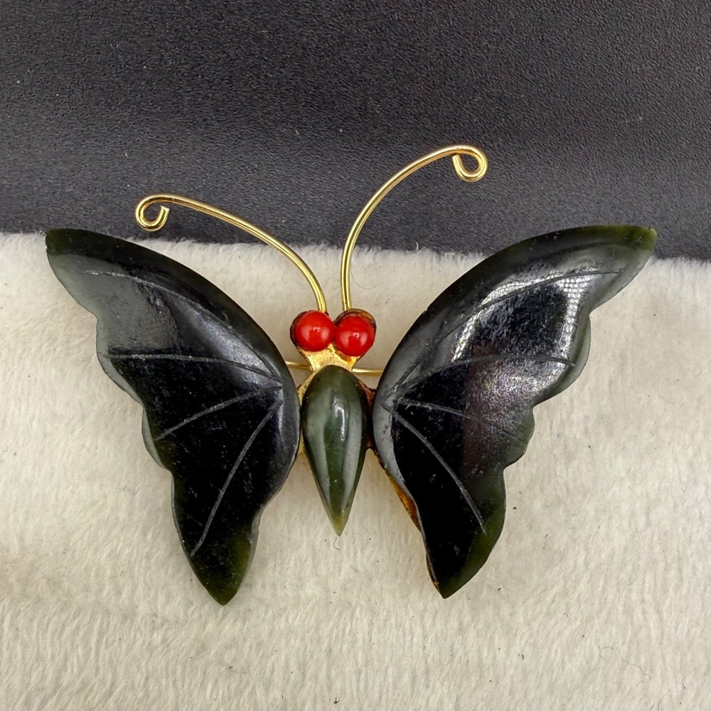 Vintage Jadite Butterfly Brooch